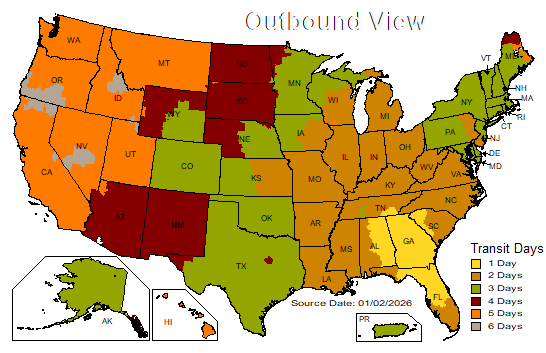 US Time in Transit Map