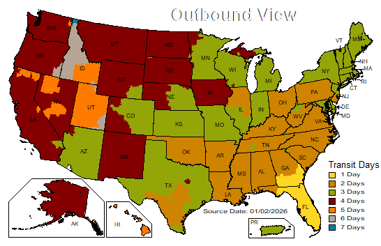 US Time in Transit Map