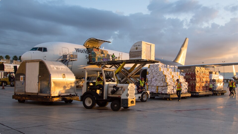 air freight cargo being loaded on a UPS airplane