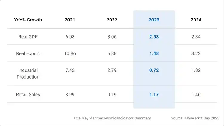 Table showing the year over year growth as a percentage since 2021 and forecasting through 2024.