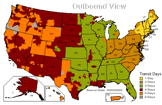 US Time in Transit Map
