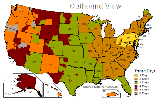 US Time in Transit Map