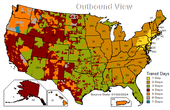 US Time in Transit Map