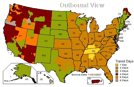 US Time in Transit Map