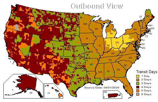 US Time in Transit Map