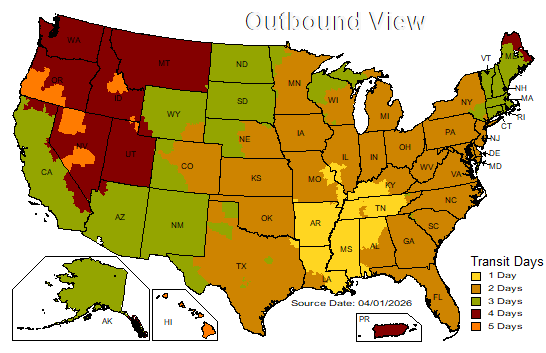 US Time in Transit Map
