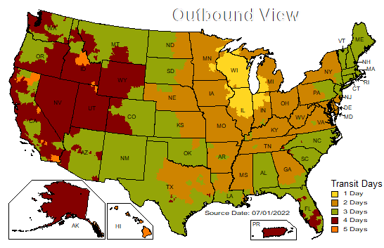 US Time in Transit Map