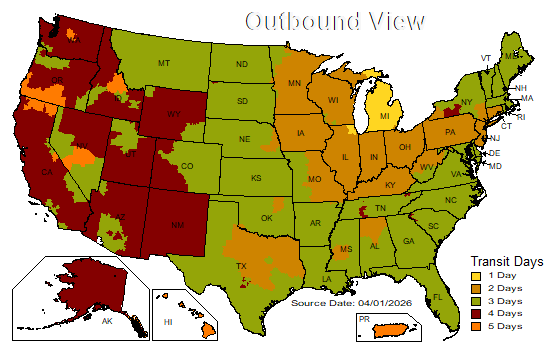 US Time in Transit Map