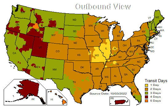 US Time in Transit Map
