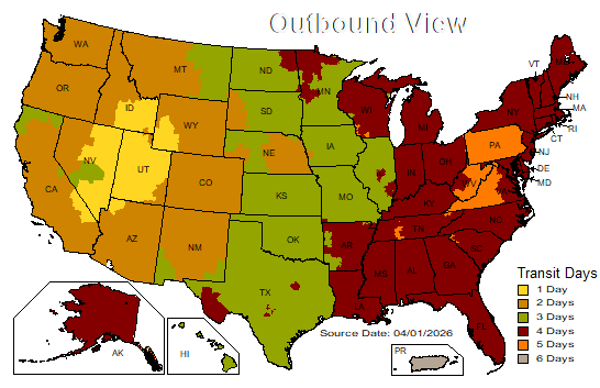 US Time in Transit Map