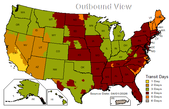 US Time in Transit Map