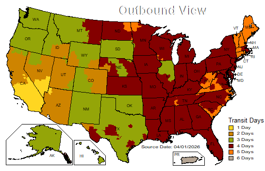 US Time in Transit Map