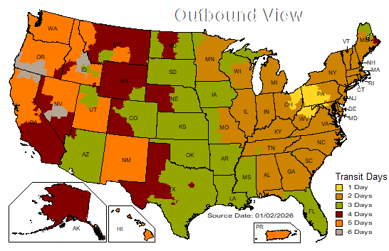 US Time in Transit Map